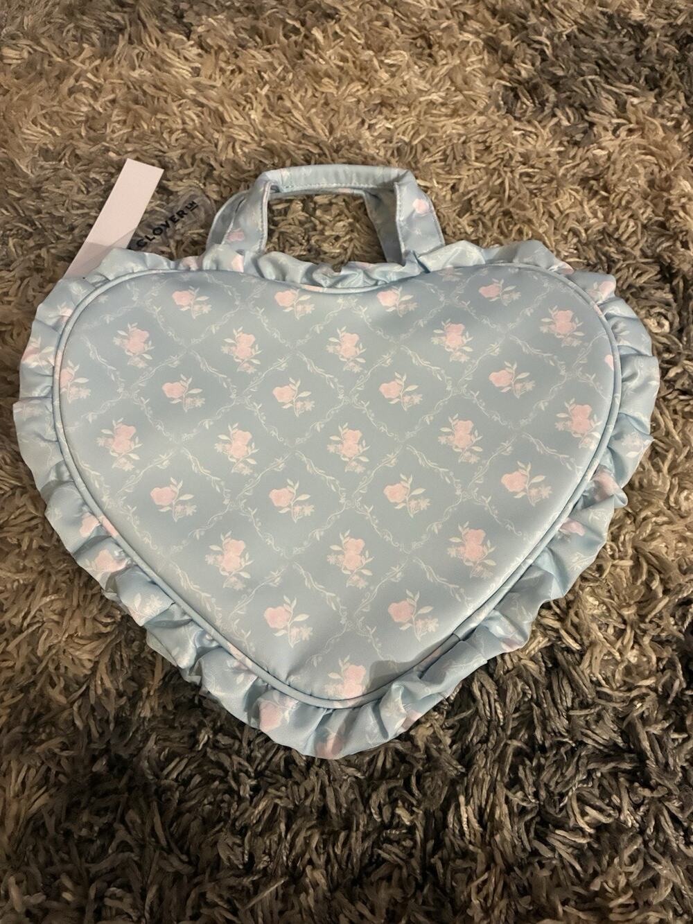 Stoney Clover Lane High Tea Printed Ruffle Mini Heart Tote Bag Earl Grey NWT